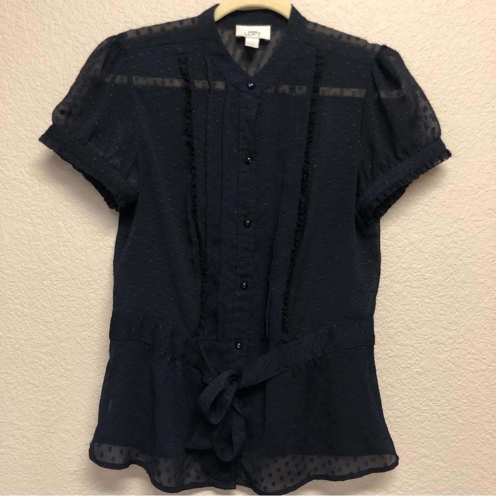 Ann Taylor LOFT navy short sleeve blouse